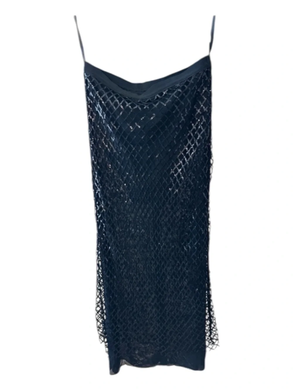 Anthropologie Black Mesh-Overlay Midi Slip Skirt